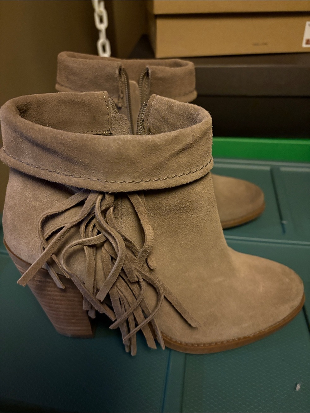 Jessica Simpson Taupe Suede Fringe Ankle Bootie